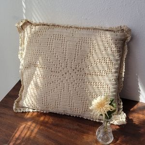 Beige Boho Primitive Decorative Pillow Crochet Shabby Chic Farmhouse Ivory Cream
